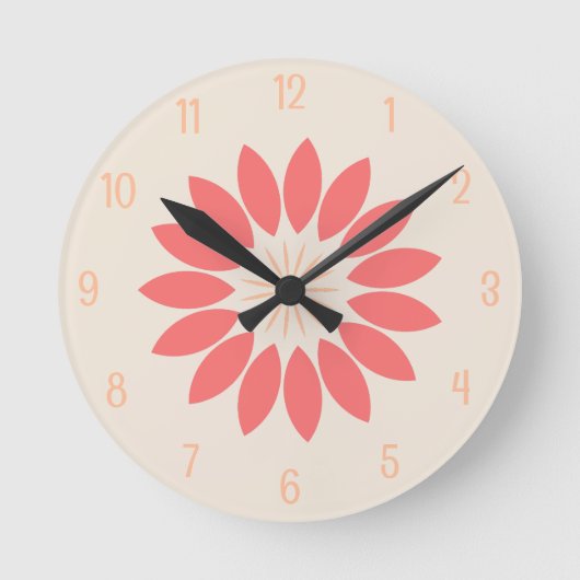 大きな珊瑚花オンクリーム ラウンド壁時計 (正面)