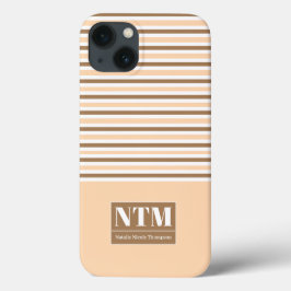 大きな白いイニシャルストリップベージュ iPhone 13ケース