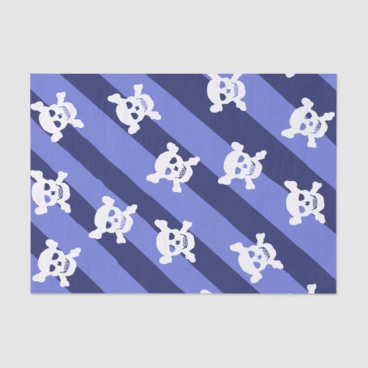 大きな白いスカルと青いのクロスボーンストライプ 薄葉紙 (正面)