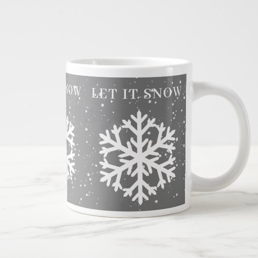 大きな白いスノーフレーク、それを雪の灰色と白に任せる ジャンボコーヒーマグカップ (右)
