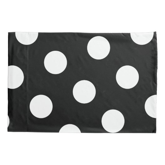 大きな白い水玉模様パターン – カスタムカラー黒 枕カバー (裏面)
