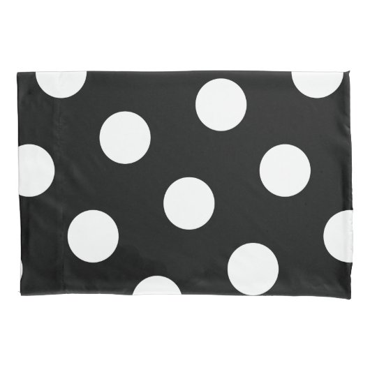 大きな白い水玉模様パターン – カスタムカラー黒 枕カバー (正面)