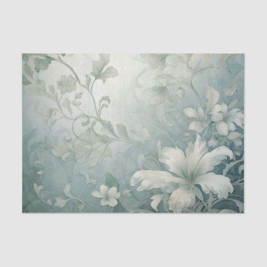大きな白い花スクロール葉スタイルと茎 薄葉紙 (正面)