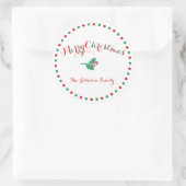 大きな白い赤の緑のカスタムクリスマスステッカー ラウンドシール (バッグ)