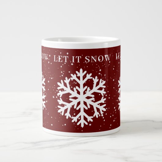 大きな白い雪の結晶を雪にまかせ ジャンボコーヒーマグカップ (正面)