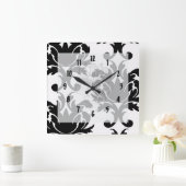 大きな白と黒のダマスはっきりしたク スクエア壁時計 (ホーム)