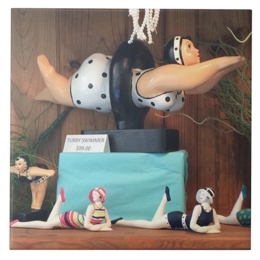 大きな白セラミックタイル!セラミックユニーク泳ぐ人! タイル (正面)