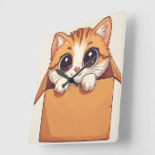 大きな目がかわいいキャラクターの子猫 スクエア壁時計 (傾斜)