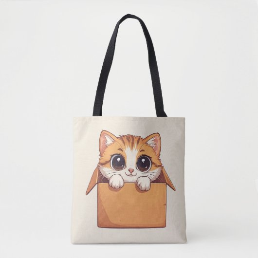 大きな目がかわいいキャラクターの子猫 トートバッグ (正面)