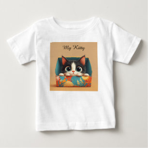 大きな目がかわいいキャラクターの子猫 ベビーTシャツ