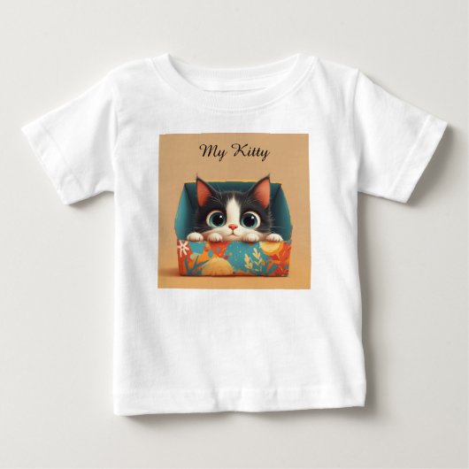 大きな目がかわいいキャラクターの子猫 ベビーTシャツ (正面)
