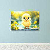 大きな目が岩に立つかわいいフワフワの雛 キャンバスプリント (インサイチュ (ウッドフロア))