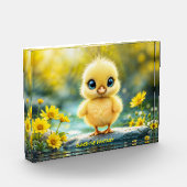 大きな目が岩に立つかわいいフワフワの雛 フォトブロック (左)