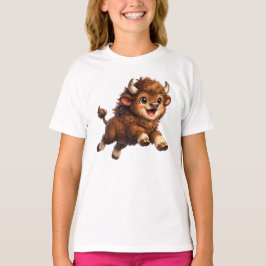 大きな目でキュートなバイソン 幸せな野生動物のキャラクター Tシャツ