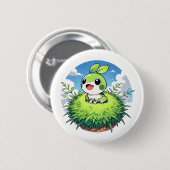 大きな目で愛らしい緑のカエル 缶バッジ (正面&裏面)