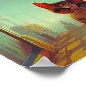 大きな目で満月の割れた影を持つ子猫 ポスター (角)