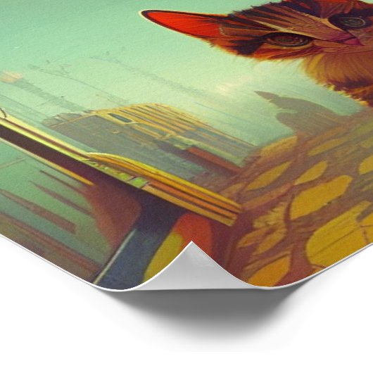 大きな目で満月の割れた影を持つ子猫 ポスター (角)