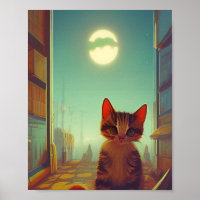 大きな目で満月の割れた影を持つ子猫