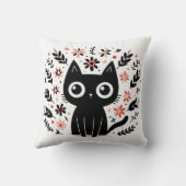 大きな目と花を持つ黒猫 クッション (裏面)