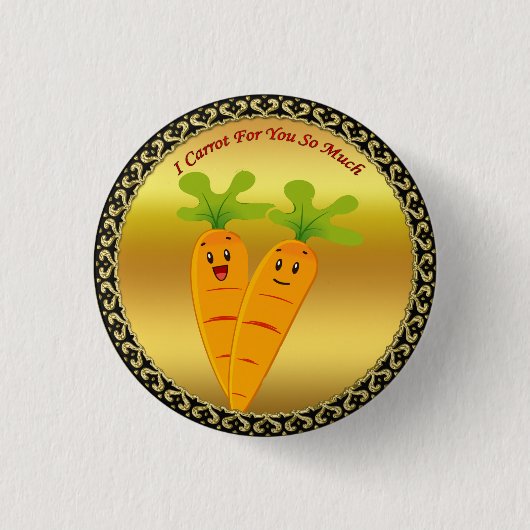 大きな目と行くスマイルを持つ漫画のニンジン 缶バッジ (正面)