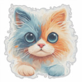 大きな目のかわいいキャラクターの子猫 シール (正面)