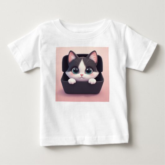 大きな目のかわいいキャラクター子猫 ベビーTシャツ (正面)