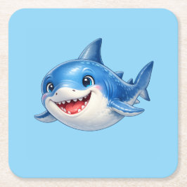 大きな目のかわいいサメのイラスト スクエアペーパーコースター