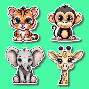 大きな目のかわいいスタイルジャングル動物セット防水 シール
