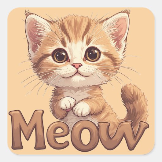 大きな目のかわいいトラ猫の子猫と鳴き声のグラフィック 🐾 スクエアシール (正面)