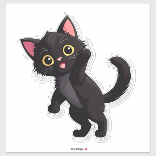 大きな目のかわいい黒猫のキャラクター シール (シート)