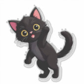 大きな目のかわいい黒猫のキャラクター シール (正面)