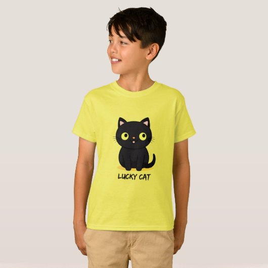 大きな目のかわいい黒猫 Tシャツ (正面フル)