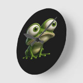 大きな目のキャラクターフロッグ ラウンド壁時計 (傾斜)