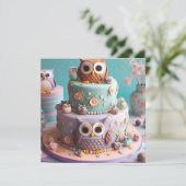 大きな目のフクロウをテーマにしたお誕生日ケーキ 招待状 (スタンド正面)