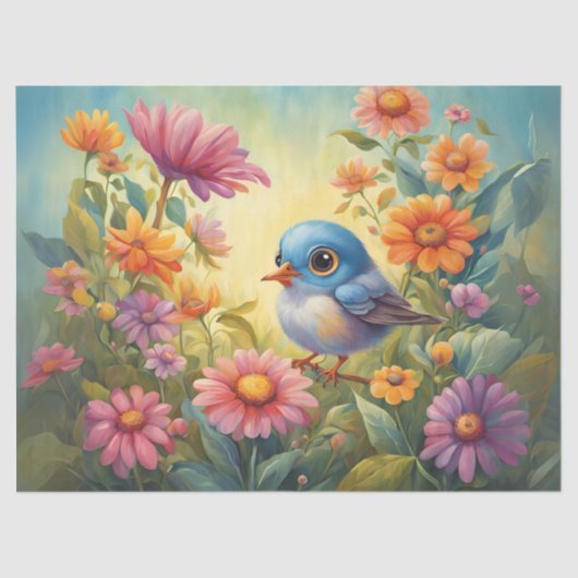 大きな目のベビーの鳥が庭に 薄葉紙 (正面)