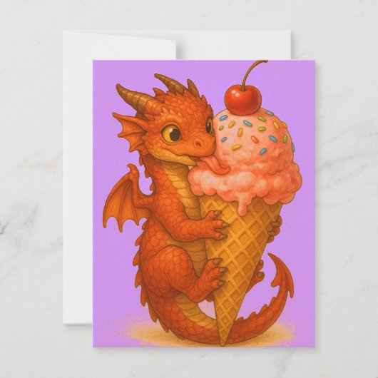 大きな目のベビーファイアドラゴンアイスクリームファンタジーアート ノートカード (正面)