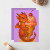 大きな目のベビーファイアドラゴンアイスクリームファンタジーアート ノートカード (正面/裏面インサイチュ)