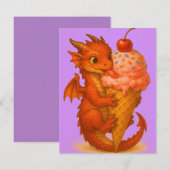 大きな目のベビーファイアドラゴンアイスクリームファンタジーアート ノートカード (正面/裏面)