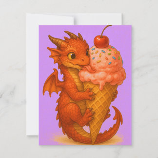 大きな目のベビーファイアドラゴンアイスクリームファンタジーアート ノートカード