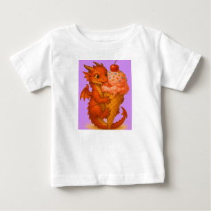 大きな目のベビーファイアドラゴンアイスクリームファンタジーアート ベビーTシャツ