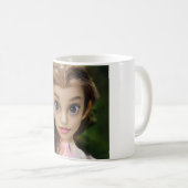 大きな目のベルの美しい女の子の茶色の髪の人形 コーヒーマグカップ (正面右)