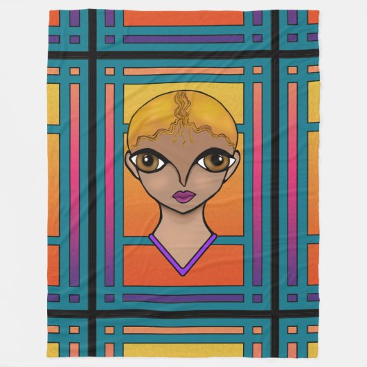 大きな目の女の子 フリースブランケット (正面)