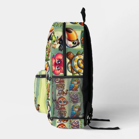 大きな目の熱帯雨林の漫画の友だち プリントバックパック (右)