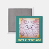 大きな目の猫マグネット – 青 マグネット (正面/裏面)