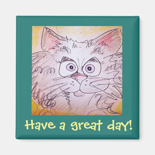 大きな目の猫マグネット – 青 マグネット (正面)