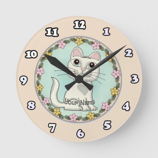 大きな目の猫時計 ラウンド壁時計 (正面)