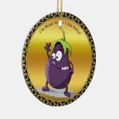 大きな目の緑の髪の漫画のナス セラミックオーナメント (右)