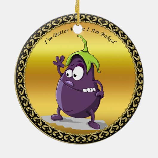 大きな目の緑の髪の漫画のナス セラミックオーナメント (裏面)