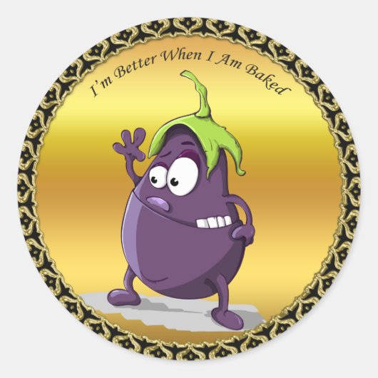 大きな目の緑の髪の漫画のナス ラウンドシール (正面)