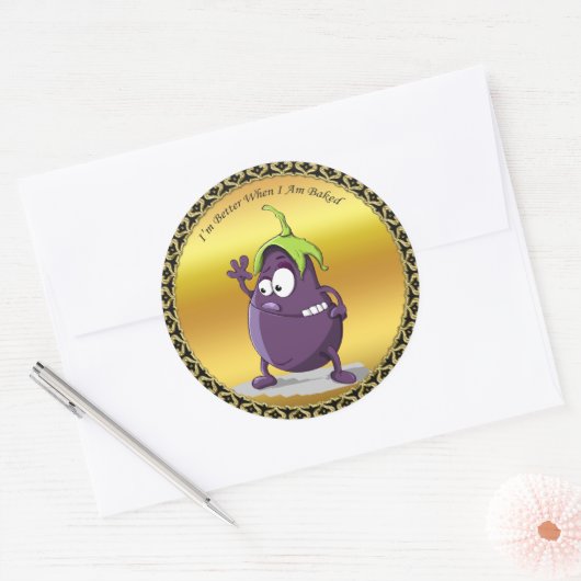 大きな目の緑の髪の漫画のナス ラウンドシール (封筒)